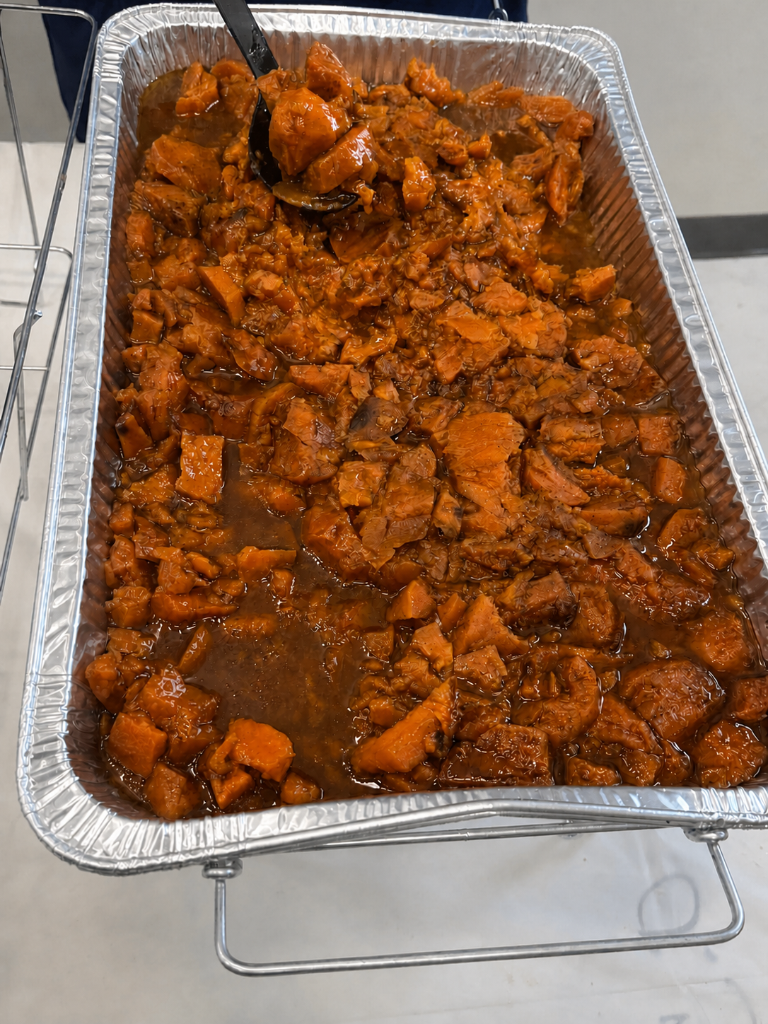 Candied yams in a catering tray